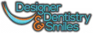 Designer & Dentistry Smiles logo with curved teal and orange text design
