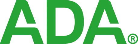 ADA logo in green with registered trademark symbol for dental organization.