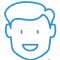 Simple blue line drawing of smiling male face for dental practice website
