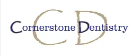 Cornerstone Dentistry logo featuring stylized CD initials in gray and blue text.