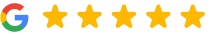Google logo with five gold stars representing excellent customer ratings for Cornerstone Dentistry
