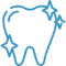 Blue outline of tooth with sparkle, representing dental care and cleanliness.